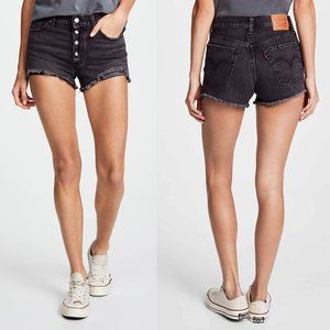 New NWT Levis 501 Original High Waist Denim Jean Shorts 26 Black Eye Destroyed